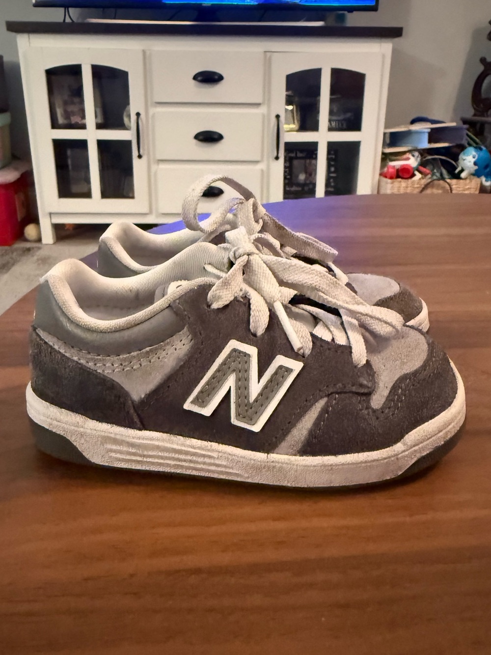 New Balance Kids' Gray and Light Gray Suede Lace-Up Sneakers